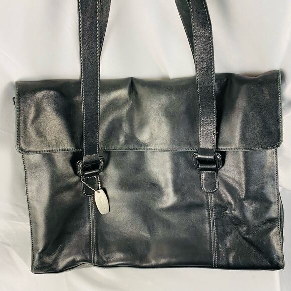 Tignanello Black Leather Laptop Bag Tote Briefcase‎ - Picture 1 of 10